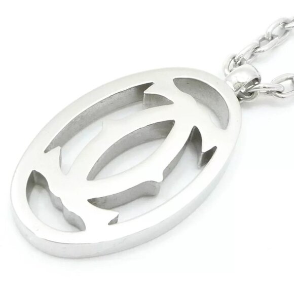 Auth Cartier Rhodium Finish Double C Key Ring Bag Charm T1220157 Silver #W401011 - Picture 8 of 9